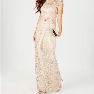 Adrianna Papelle Champagne Cap Sleeve Lace gown